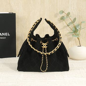 Fortok Chanel 25 Black Suede Bag 30 x 26 x 14cm