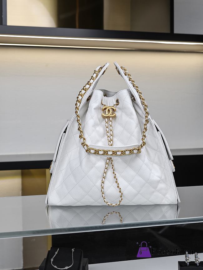 Fortok Chanel 25 White Caviar Leather Bag 40*30*15cm - 1