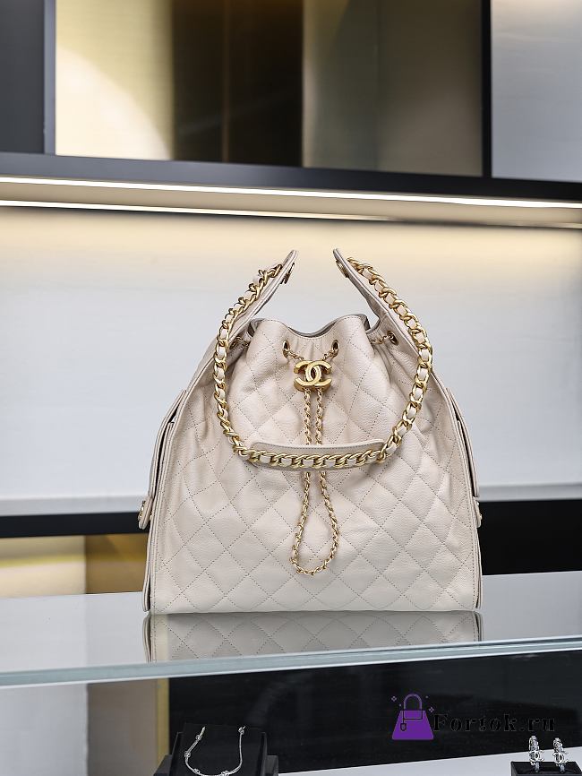 Fortok Chanel 25 Beige Caviar Leather Bag 40*30*15cm - 1