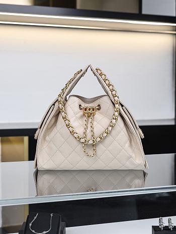 Fortok Chanel 25 Beige Caviar Leather Bag 30 x 26 x 14cm