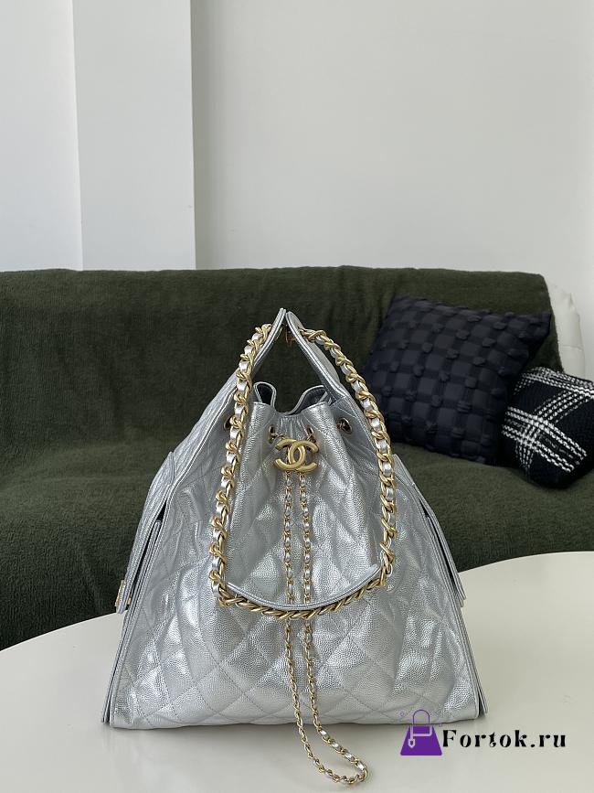 Fortok Chanel 25 Silver Caviar Leather Bag 30 x 26 x 14cm - 1