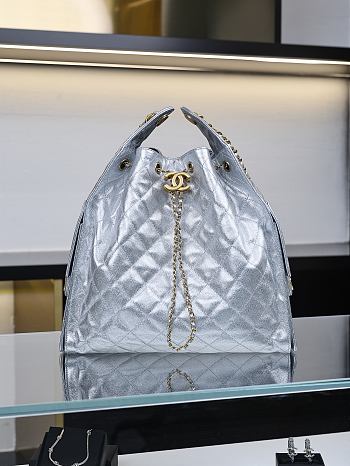 Fortok Chanel 25 Silver Caviar Leather Bag 40*30*15cm