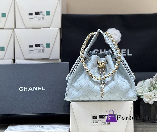 Fortok Chanel 25 Baby Blue Caviar Leather Bag 30 x 26 x 14cm - 1