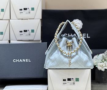 Fortok Chanel 25 Baby Blue Caviar Leather Bag 30 x 26 x 14cm