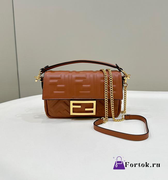 Fortok Fendi Baguette FF Logo Brown Bag 19×4×12cm  - 1