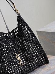 Fortok Saint Laurent Oxalis Raffia Shoulder Bag - Black 37×40×3cm - 3