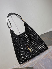 Fortok Saint Laurent Oxalis Raffia Shoulder Bag - Black 37×40×3cm - 2