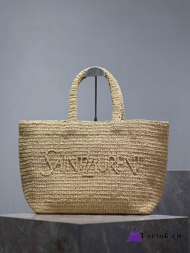 Fortok Saint Laurent Tote Women in Raffia Brown 41-50×43×17cm - 1