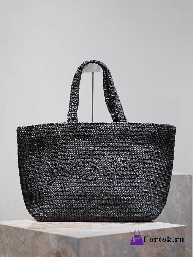 Fortok Saint Laurent Tote Women in Raffia Black 41-50×43×17cm - 1