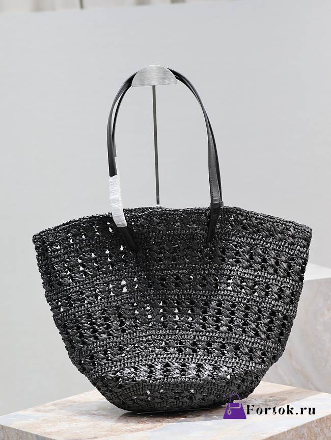 Fortok Saint Laurent Panier Raffia Black 42×20×22cm - 1