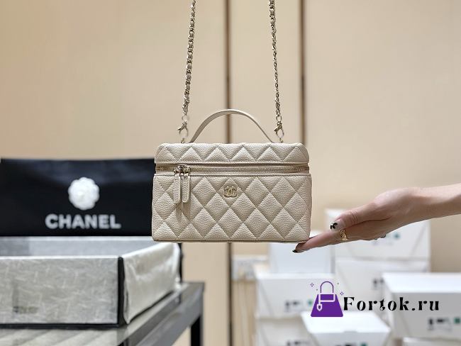 Fortok Chanel 25C LP Box Bag Caviar Beige 14*19*5cm - 1