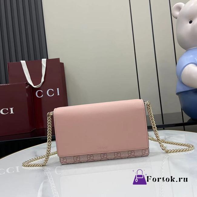 Fortok Gucci GG Emblem Chain Wallet Pink 20 x 13 x 4 cm - 1