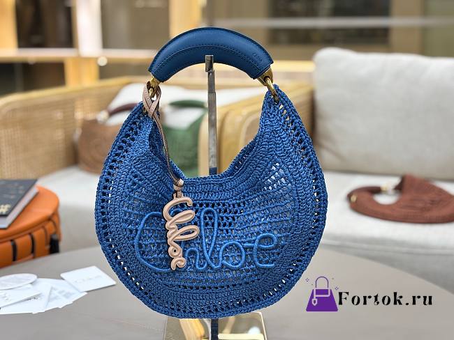 Fortok Chloe Summer Banana Hobo Bag Blue 36*21.5 cm - 1