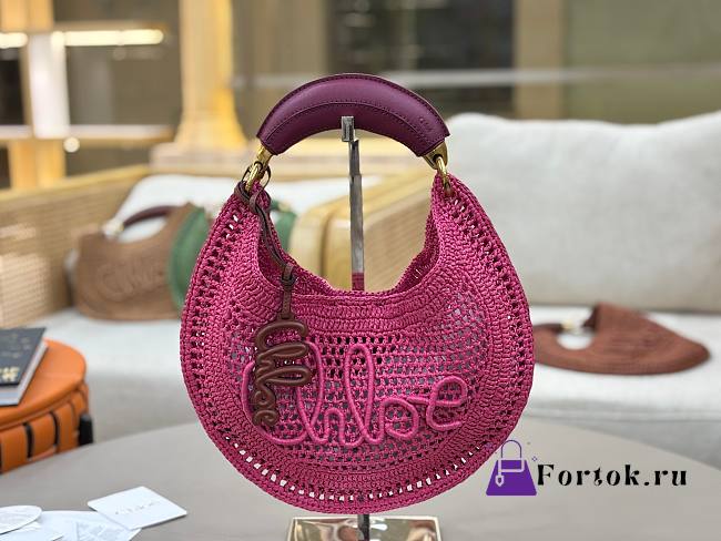 Fortok Chloe Summer Banana Hobo Bag Pink 36*21.5 cm - 1