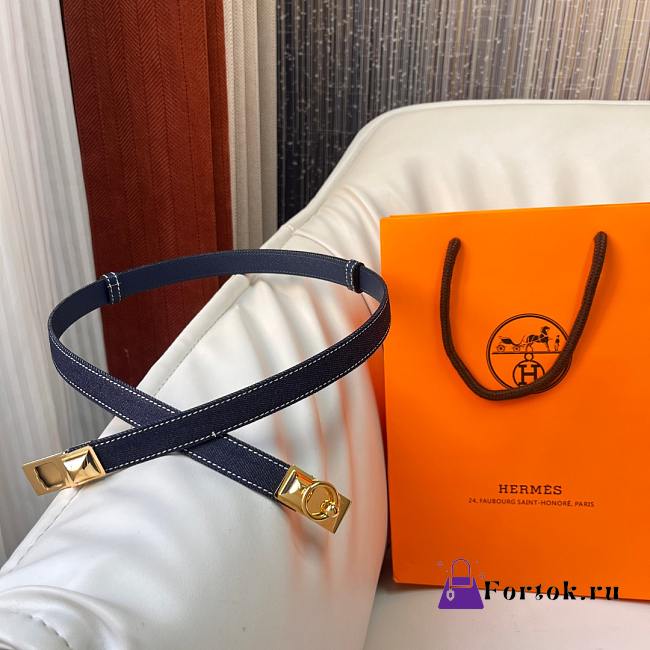 Fortok Hermes Belt Gold Hardware 1.8 cm Navy Blue - 1