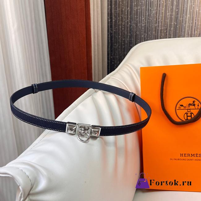 Fortok Hermes Belt Silver Hardware 1.8 cm Navy Blue - 1
