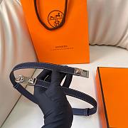 Fortok Hermes Belt Silver Hardware 1.8 cm Navy Blue - 2