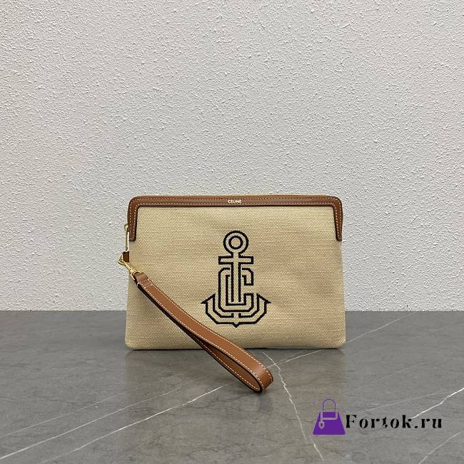 Fortok Celine SMALL POUCH WITH STRAP IN TEXTILE WITH ANCHOR EMBROIDERY AND CALFSKIN 24x17x2cm - 1