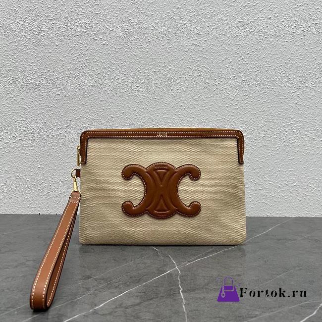 Fortok Celine SMALL POUCH WITH STRAP IN TEXTILE AND CALFSKIN Tan 24x17x2cm - 1