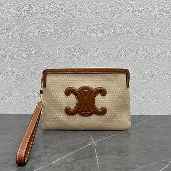 Fortok Celine SMALL POUCH WITH STRAP IN TEXTILE AND CALFSKIN Tan 24x17x2cm