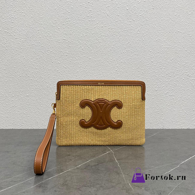 Fortok Celine SMALL POUCH WITH STRAP IN TEXTILE AND CALFSKIN Brown 24x17x2cm - 1