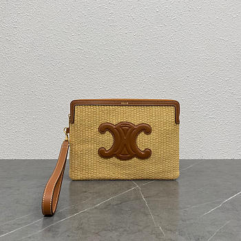Fortok Celine SMALL POUCH WITH STRAP IN TEXTILE AND CALFSKIN Brown 24x17x2cm