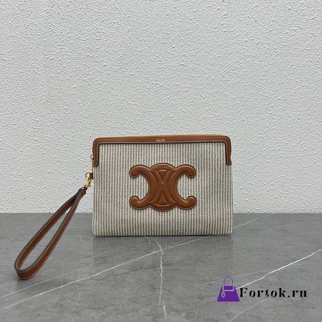 Fortok Celine SMALL POUCH WITH STRAP IN TEXTILE AND CALFSKIN Grey 24x17x2cm - 1