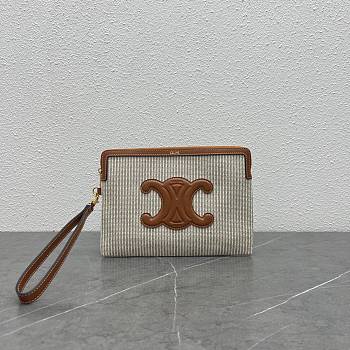 Fortok Celine SMALL POUCH WITH STRAP IN TEXTILE AND CALFSKIN Grey 24x17x2cm