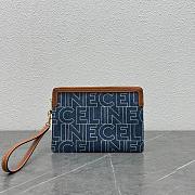 Fortok Celine SMALL POUCH WITH STRAP IN TEXTILE AND CALFSKIN Blue 24x17x2cm  - 1
