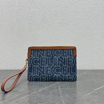 Fortok Celine SMALL POUCH WITH STRAP IN TEXTILE AND CALFSKIN Blue 24x17x2cm 