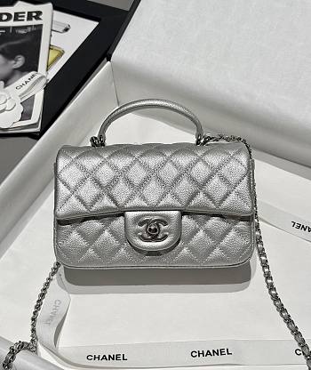 Fortok Chanel Flap Bag Handle Silver 20x9x13cm