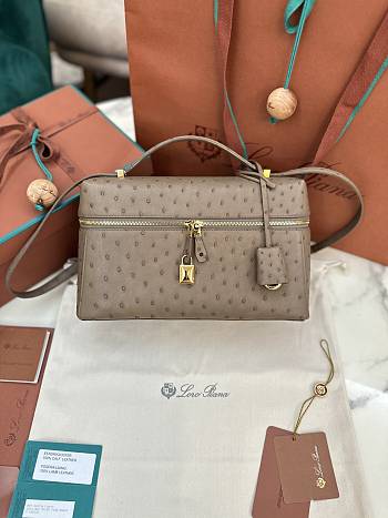 Fortok Loro Piana Extra Pocket L27 Chocolate Ostrich Leather 27 x 10 x 16 cm