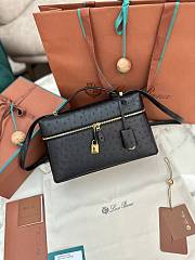 Fortok Loro Piana Extra Pocket L27 Black Ostrich Leather 27 x 10 x 16 cm - 3