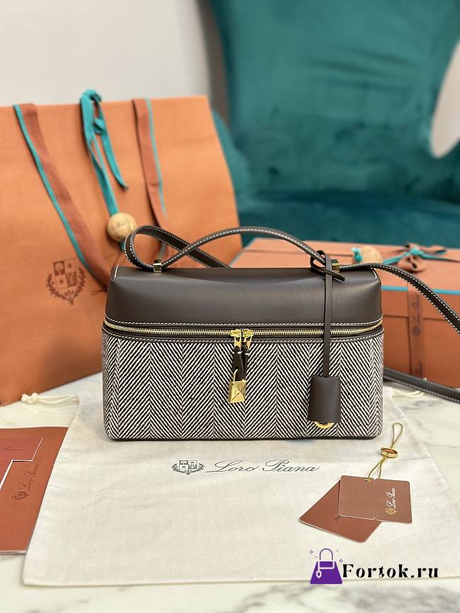 Fortok Loro Piana Extra Pocket L27 Brown Canvas 27 x 10 x 16 cm  - 1