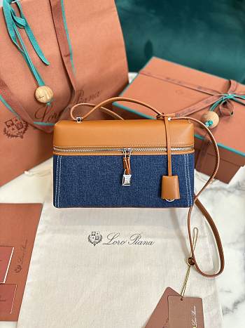Fortok Loro Piana Extra Pocket L27 Blue Canvas 27 x 10 x 16 cm 