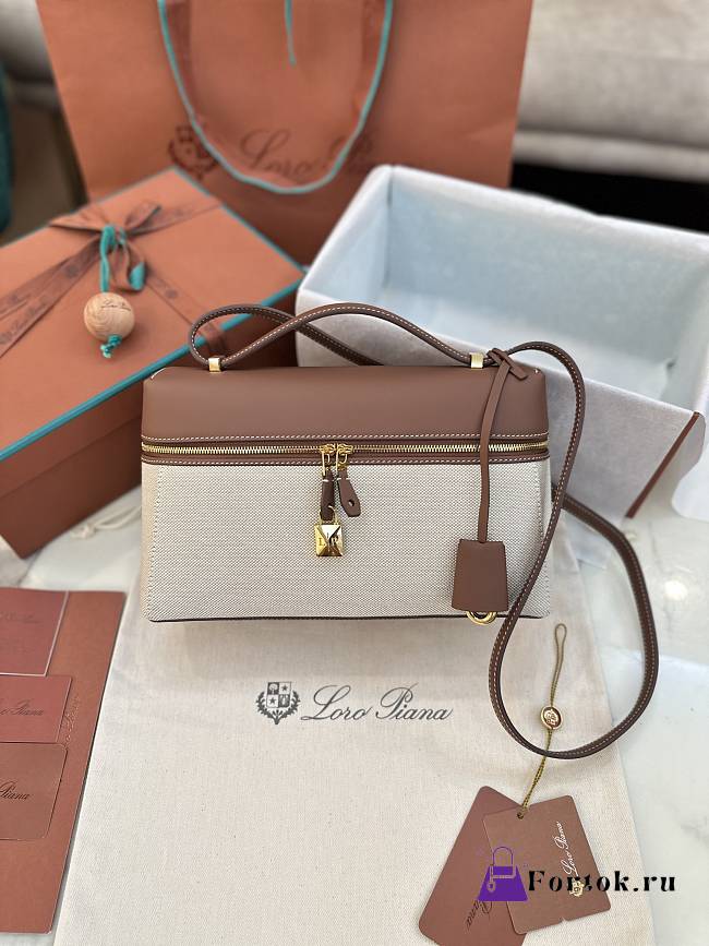 Fortok Loro Piana Extra Pocket L27 Beige Canvas 27 x 10 x 16 cm  - 1