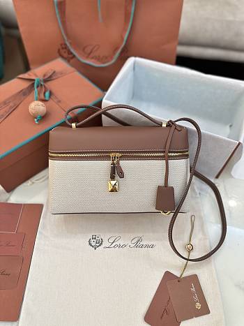 Fortok Loro Piana Extra Pocket L27 Beige Canvas 27 x 10 x 16 cm 