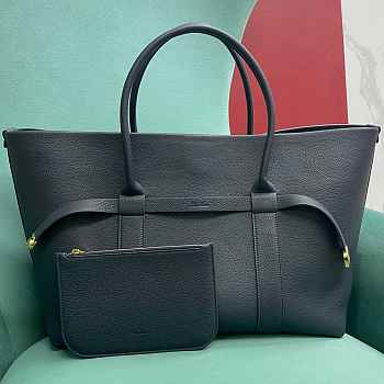 Fortok Loro Piana Ghiera Leather Shopper Tote Bag Black 40x26x18cm