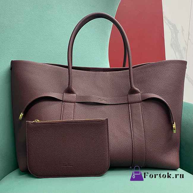 Fortok Loro Piana Ghiera Leather Shopper Tote Bag Rouge 40x26x18cm - 1