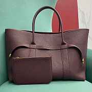 Fortok Loro Piana Ghiera Leather Shopper Tote Bag Rouge 40x26x18cm - 1