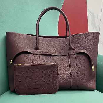 Fortok Loro Piana Ghiera Leather Shopper Tote Bag Rouge 40x26x18cm