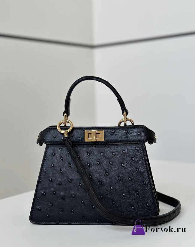 Fortok Fendi Peekaboo Isee U Bag Black Ostrich Leather 20x11x15cm - 1