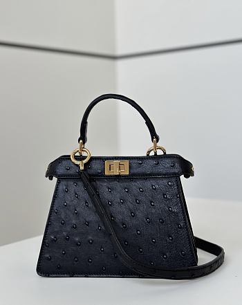 Fortok Fendi Peekaboo Isee U Bag Black Ostrich Leather 20x11x15cm