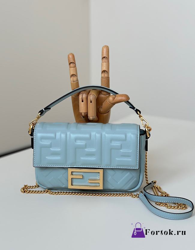 Fortok Fendi Baguette FF Logo Bag Blue 19×5×12cm - 1