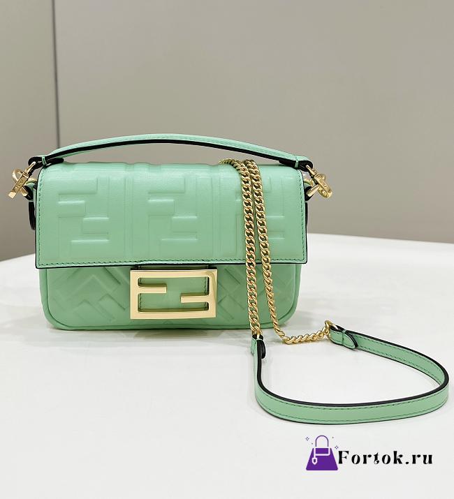 Fortok Fendi Baguette FF Logo Bag Green19×5×12cm - 1