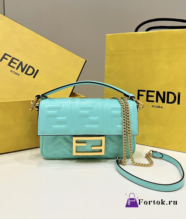 Fortok Fendi Baguette FF Logo Bag Blue Mint 19×5×12cm - 1