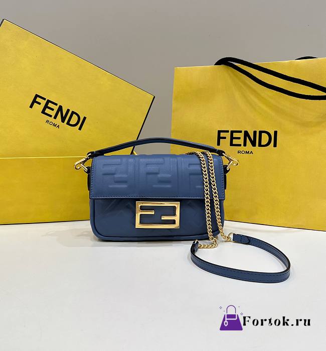 Fortok Fendi Baguette FF Logo Bag Navy Blue 19×5×12cm - 1