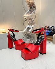 Fortok Versace Medusa Aevitas Satin Platform Sandals Red Heels 14cm, Platform 5 cm  - 6