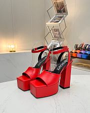 Fortok Versace Medusa Aevitas Satin Platform Sandals Red Heels 14cm, Platform 5 cm  - 4