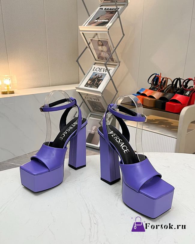 Fortok Versace Medusa Aevitas Satin Platform Sandals Purple Heels 14cm, Platform 5 cm - 1